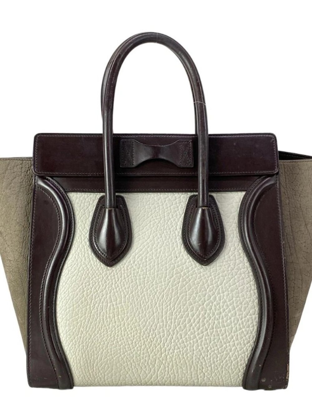 CELINE Luggage Micro Shopper - Dark Brown White Gray Beige Leather Handbag - Picture 3 of 15